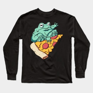 A frog skating a pizza slice Long Sleeve T-Shirt